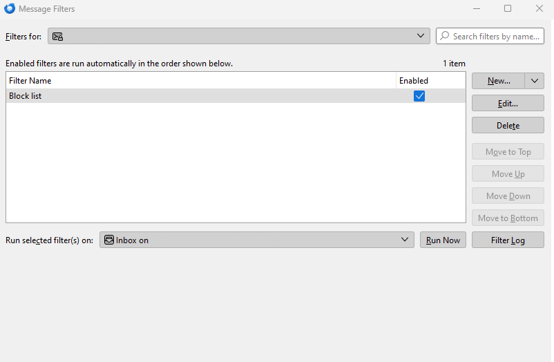 Managing filters in Thunderbird