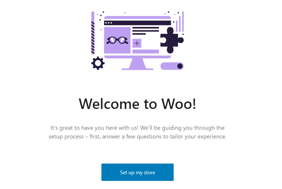 "Welcome to Woo" page in the setup wizard.