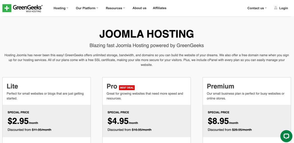 GreenGeeks Joomla hosting