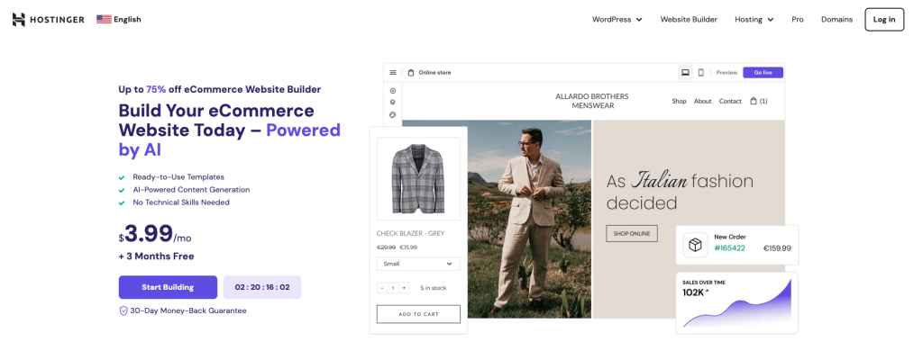 Hostinger Website Builder eCommerce website builder landing page