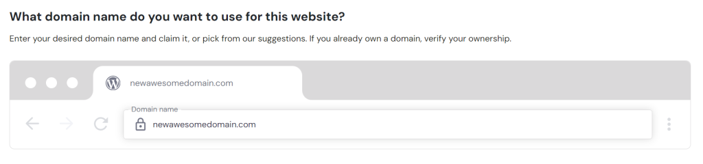 The step to choose a domain name in hPanel