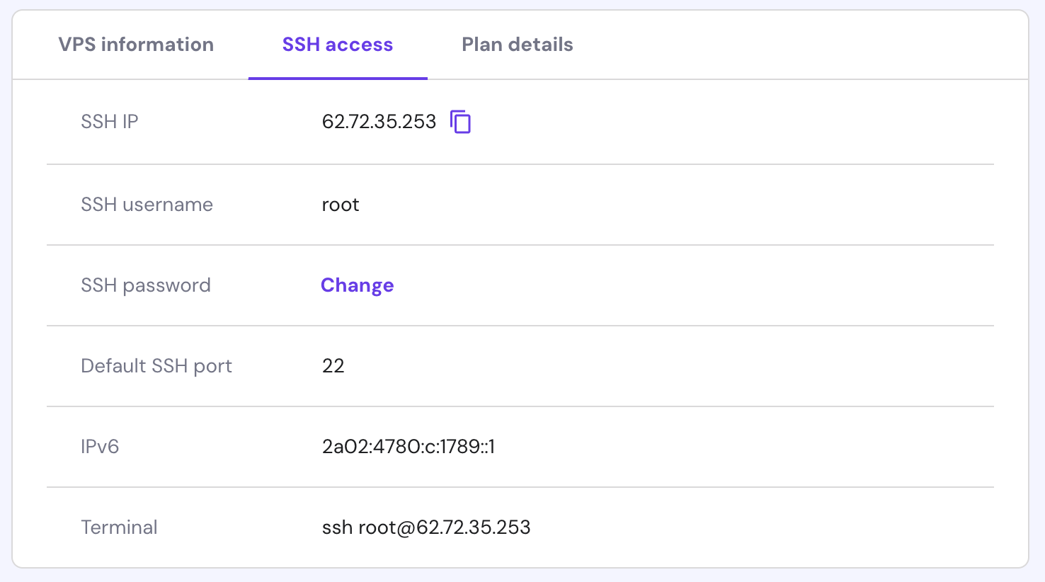 hPanel SSH Access tab