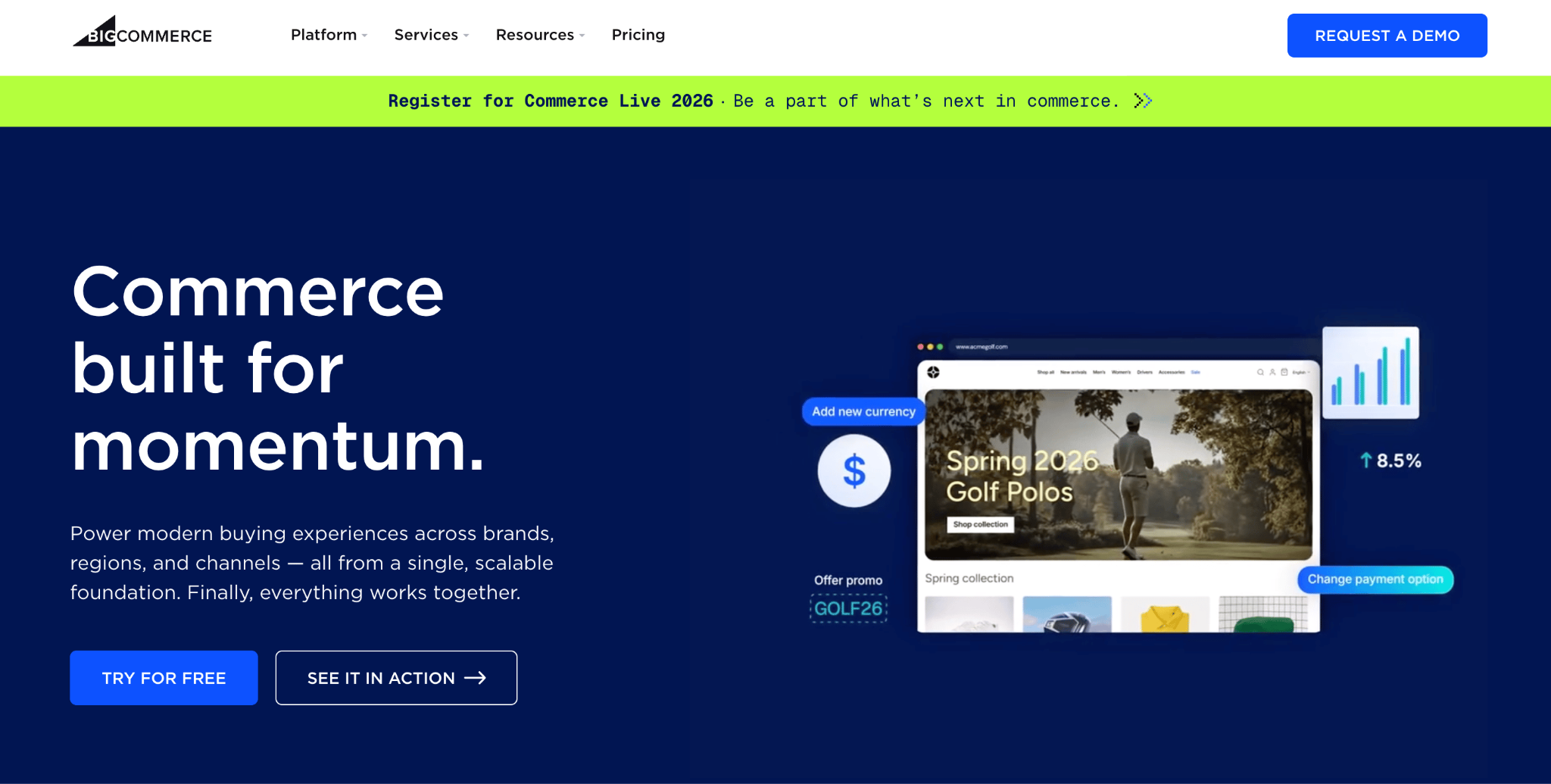 Homepage of BigCommerce