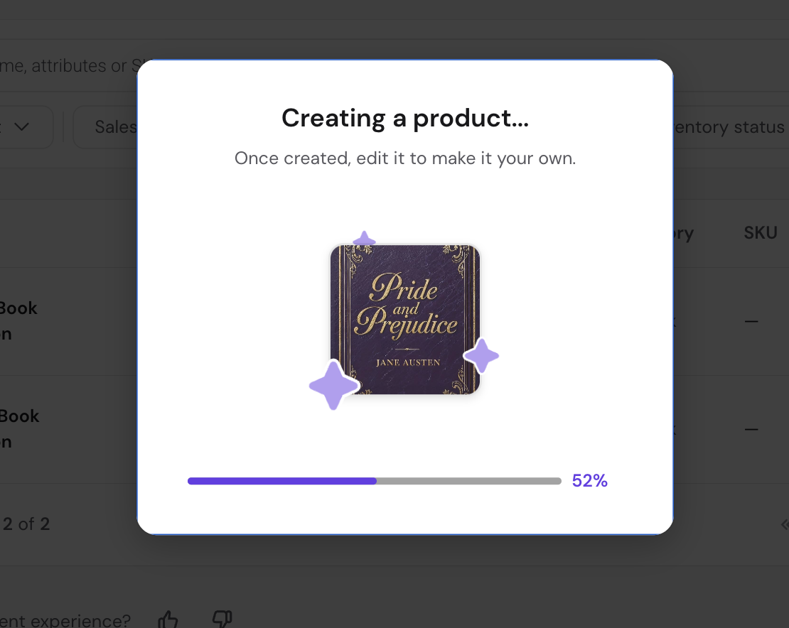 Loading image of Hostinger Ecommerce generating a product description from an uploaded product image