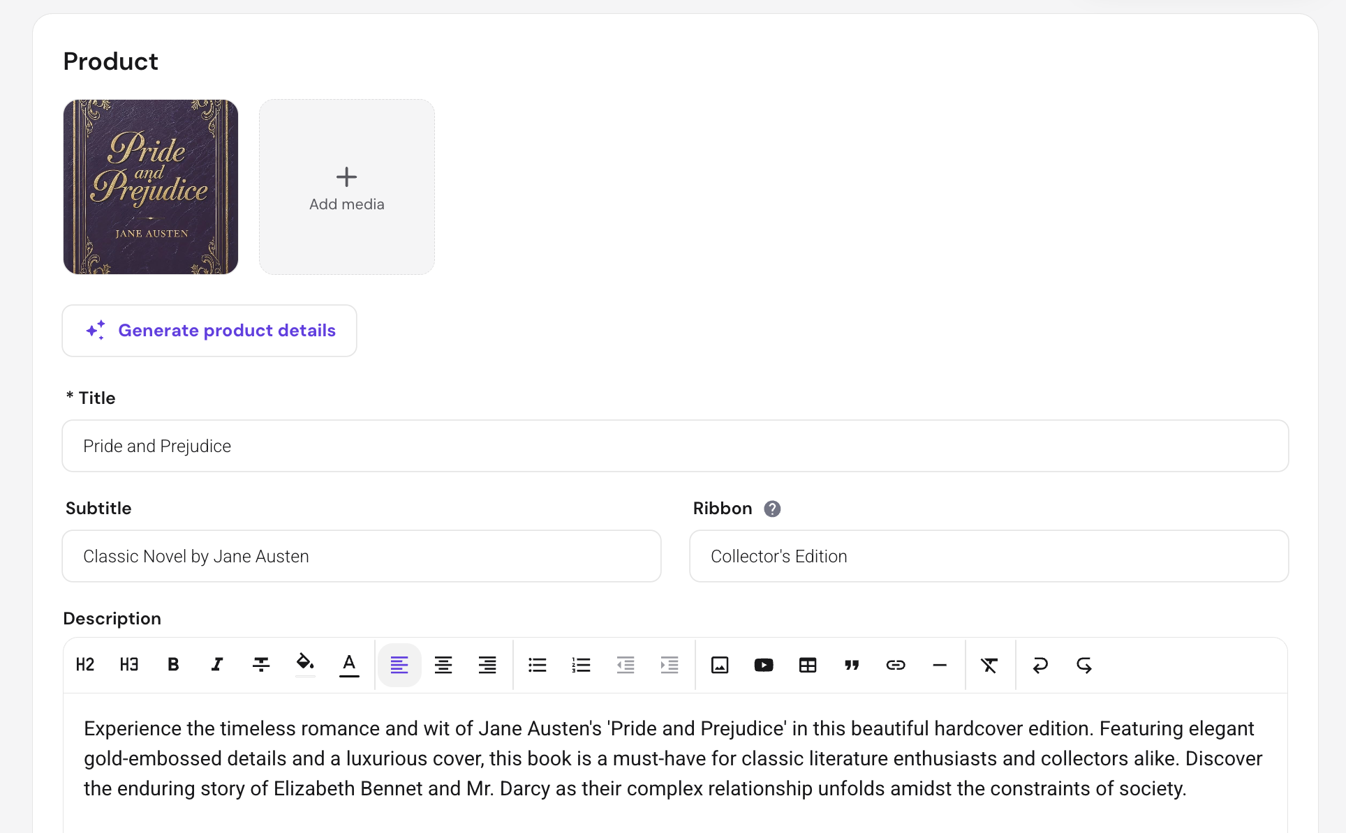 Hostinger Ecommerce generating a product description from an uploaded product image