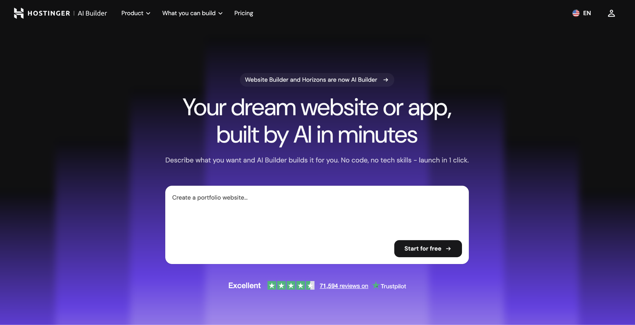 Hostinger AI Builder landing page