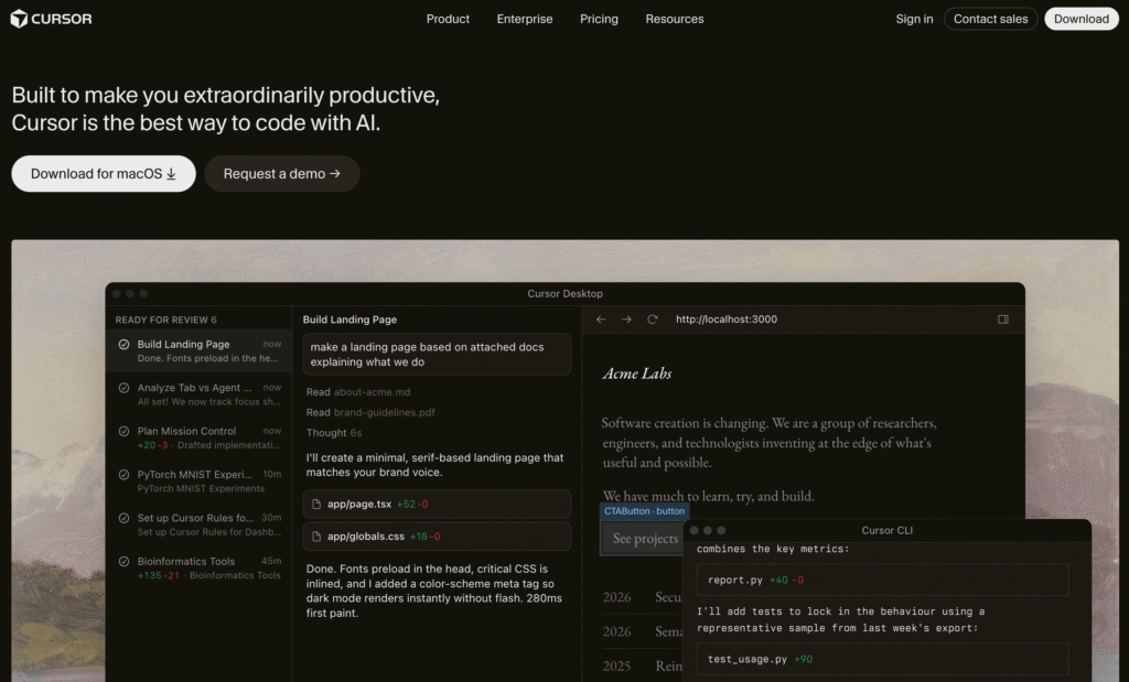 Homepage of Cursor