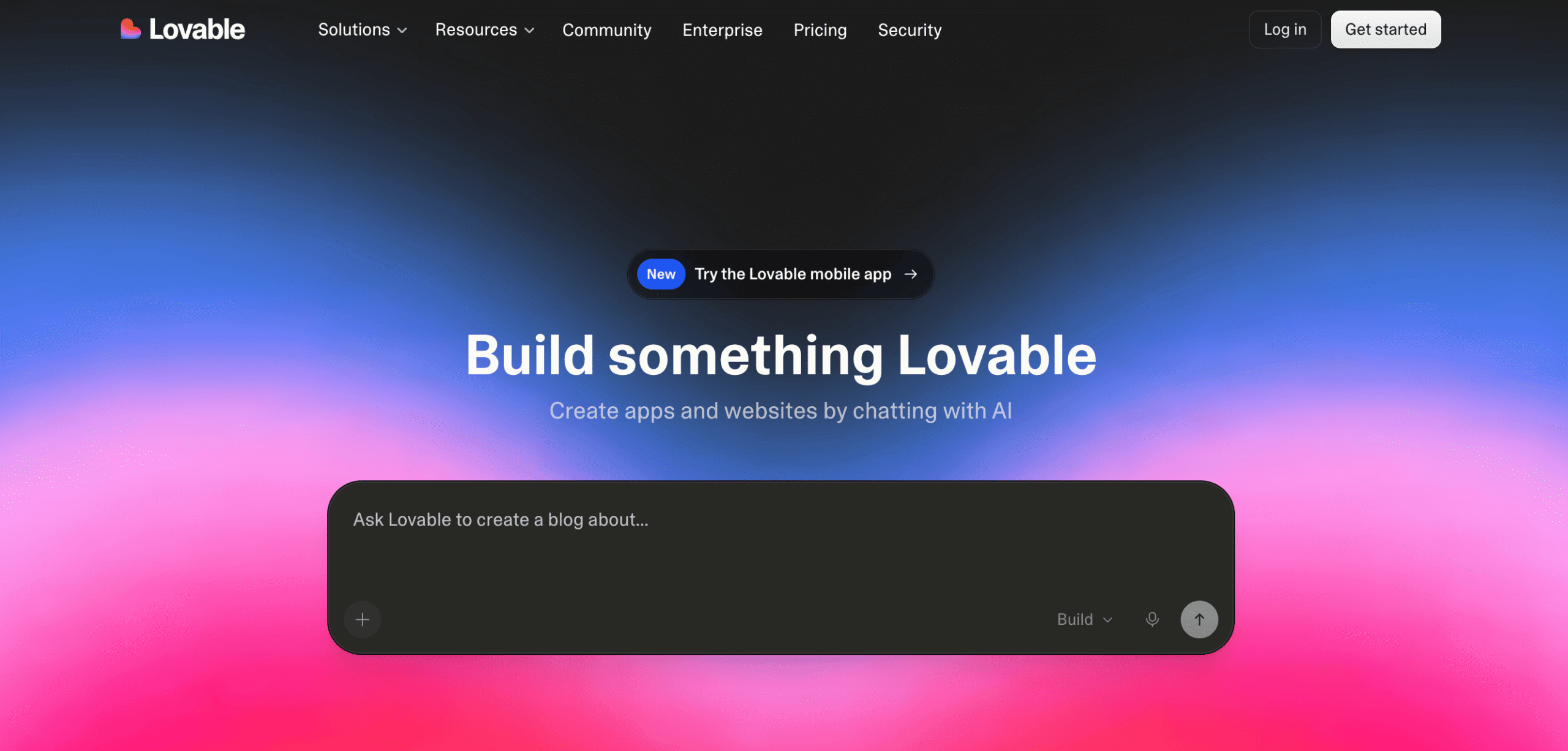 Homepage of Lovable