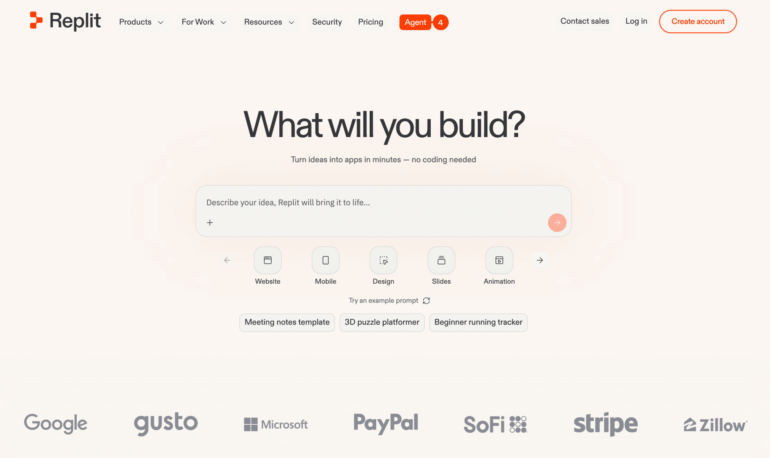 Homepage of Replit