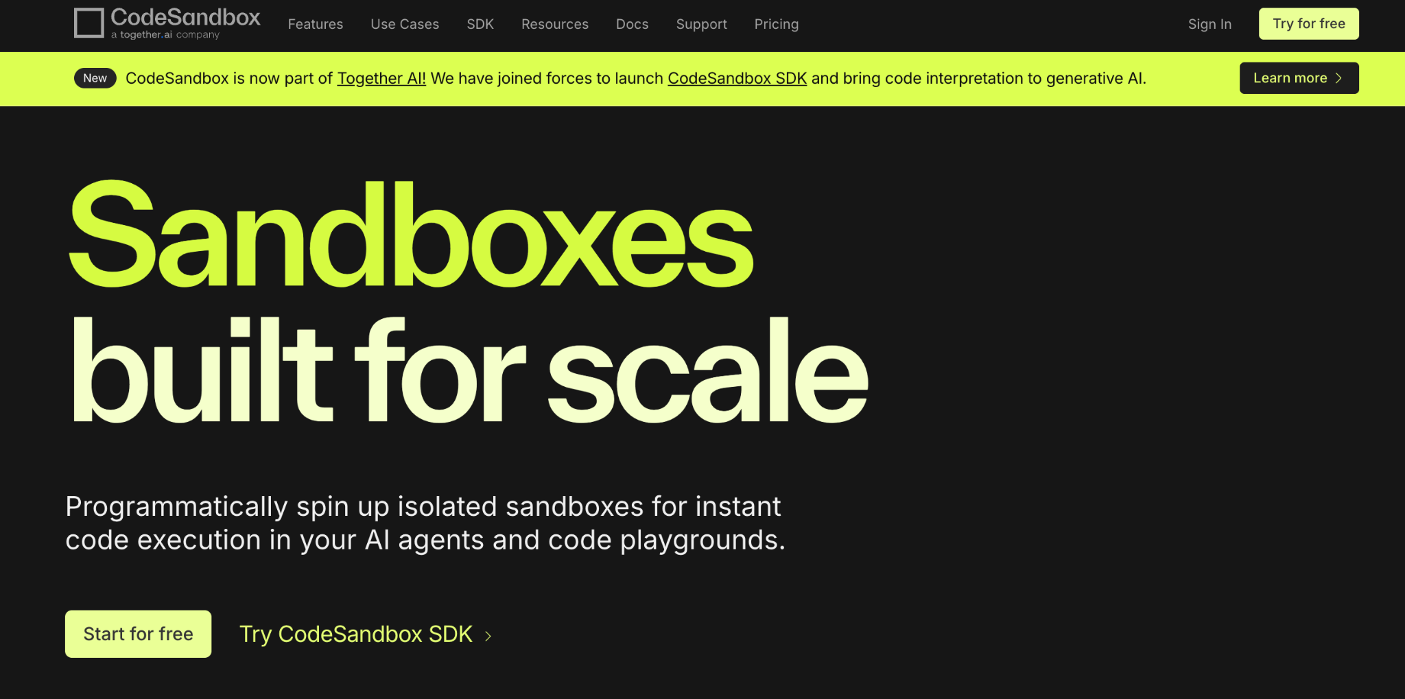 Homepage of CodeSandbox