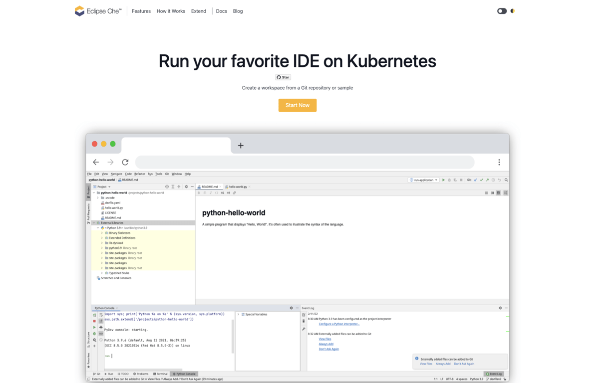 Homepage of Eclipse Che