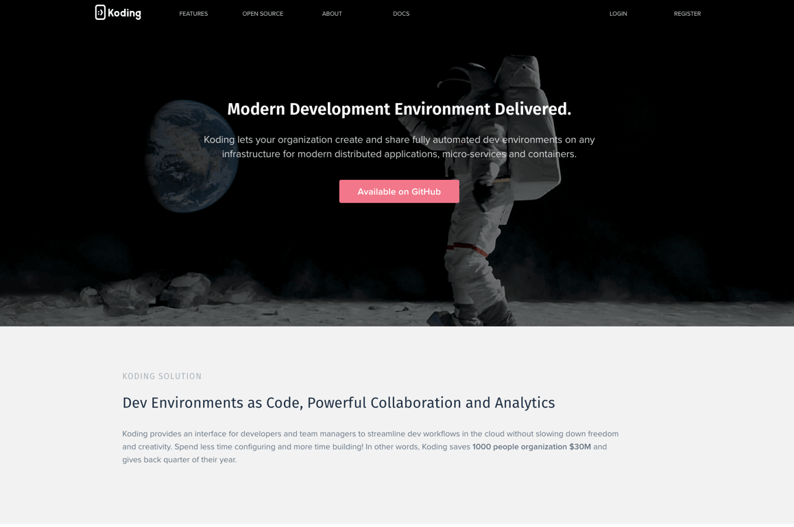 Koding landing page