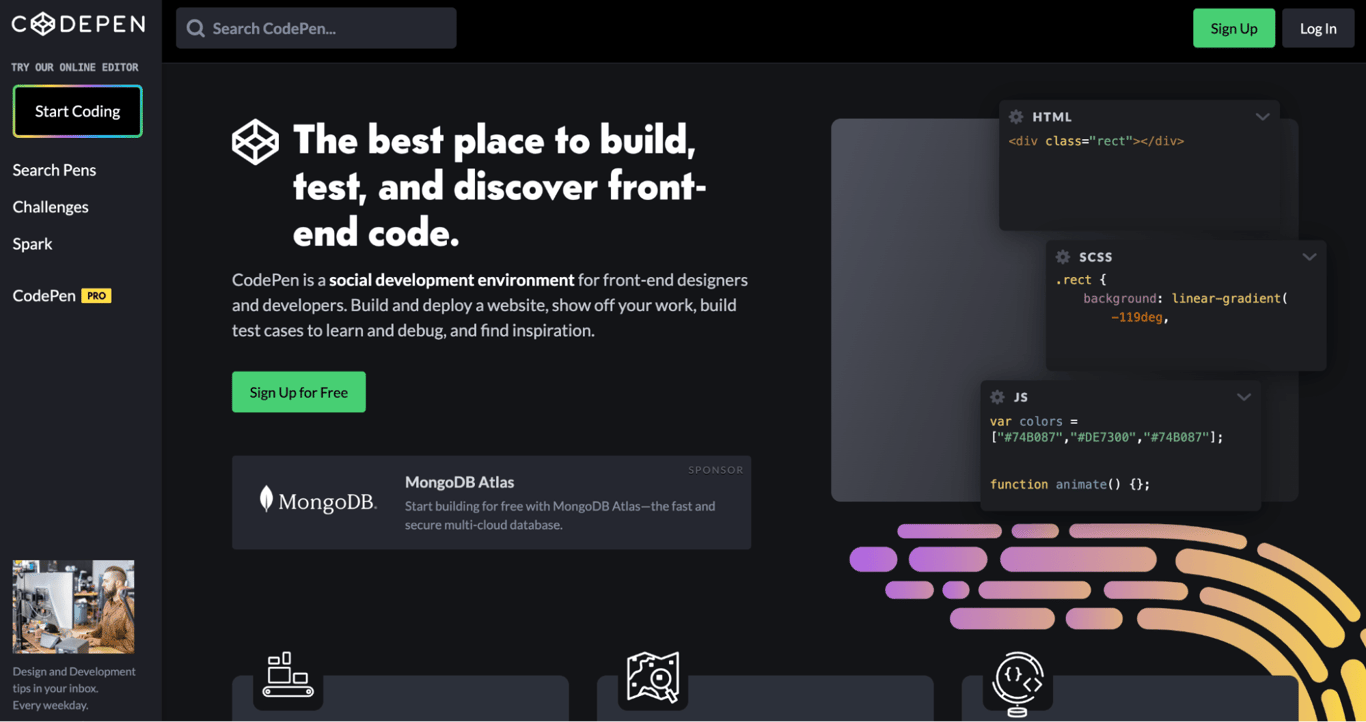 CodePen landing page