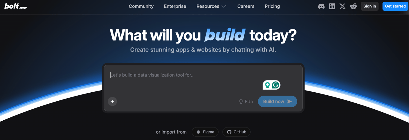 Homepage of bolt.new