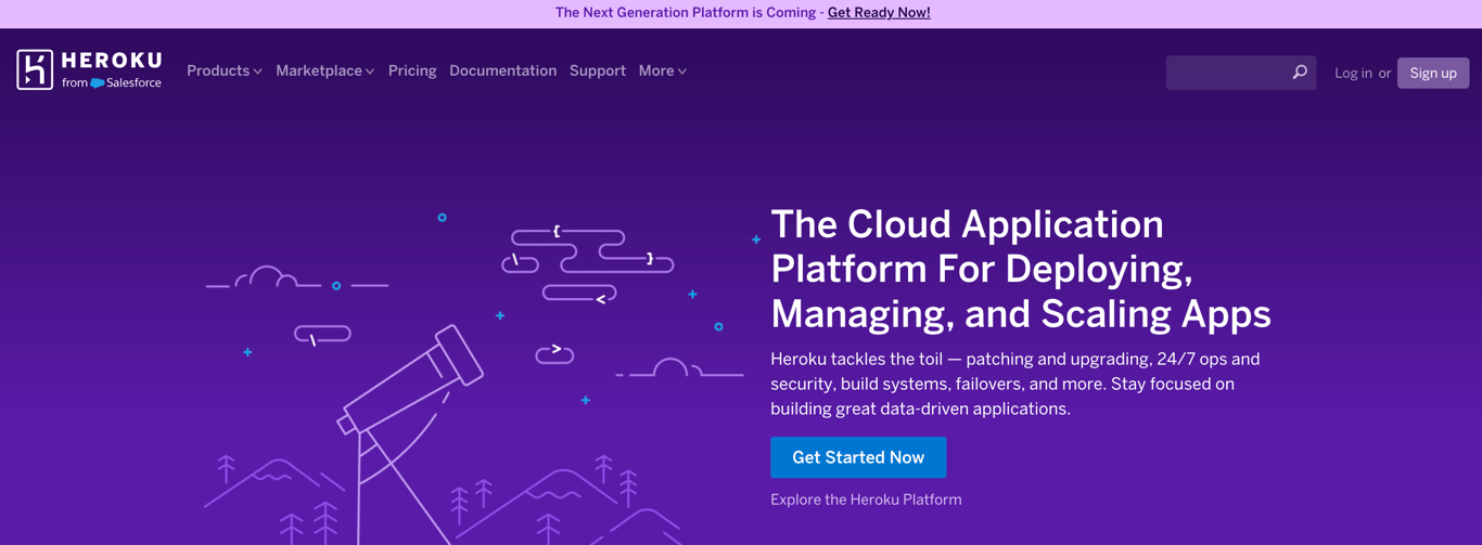 Homepage of Heroku