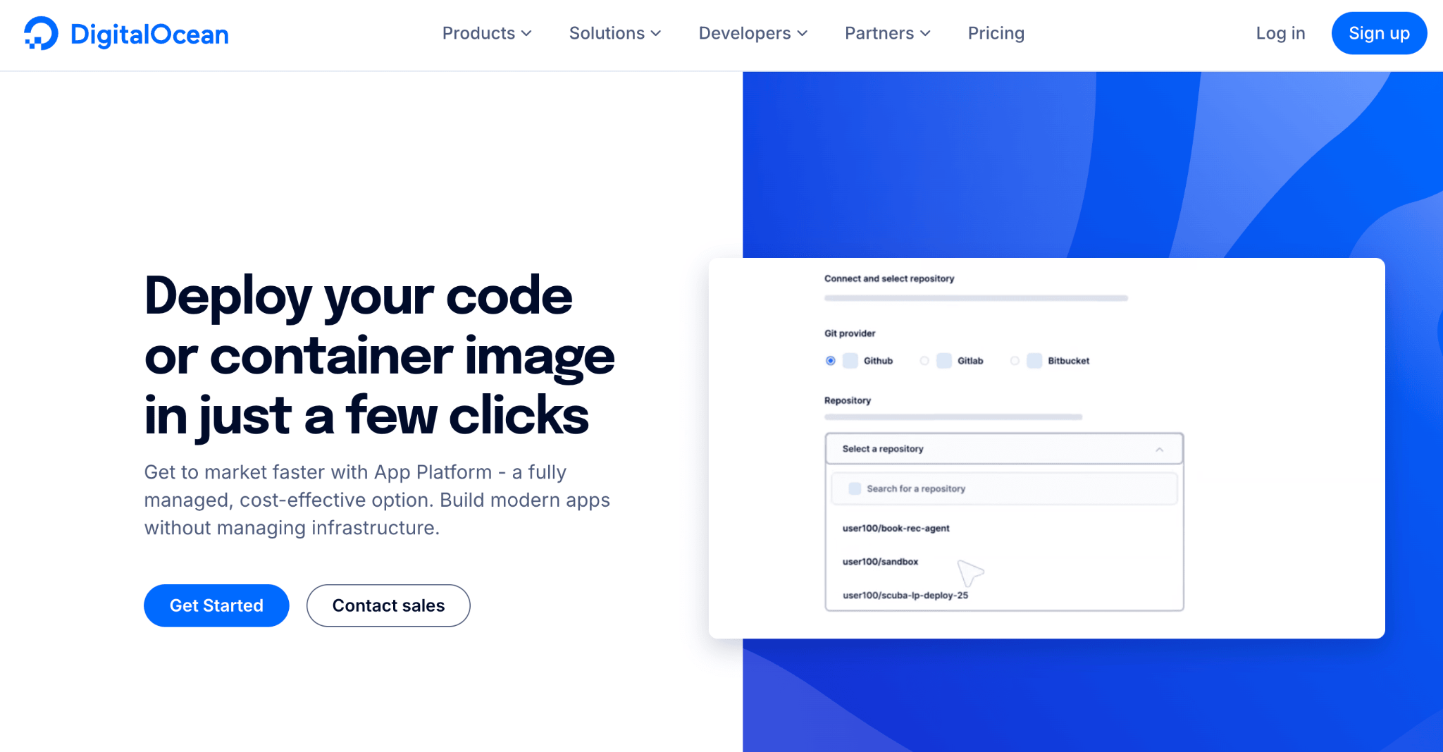 Homepage of DigitalOcean App Platform