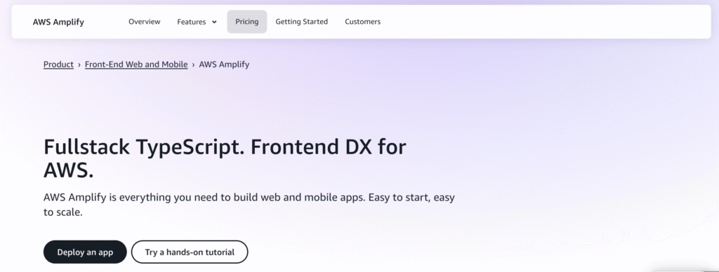 AWS Amplify website landing page