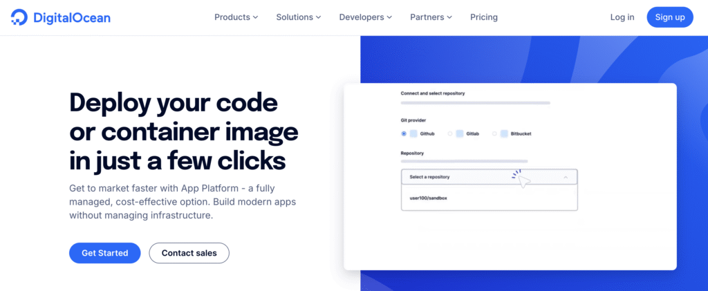 DigtialOcean App platform landing page