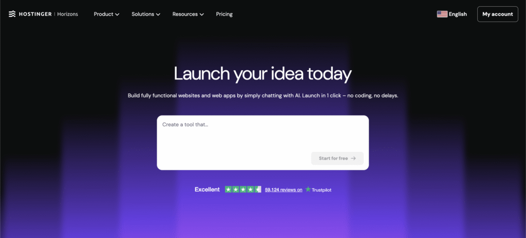 Hostinger Horizons landing page
