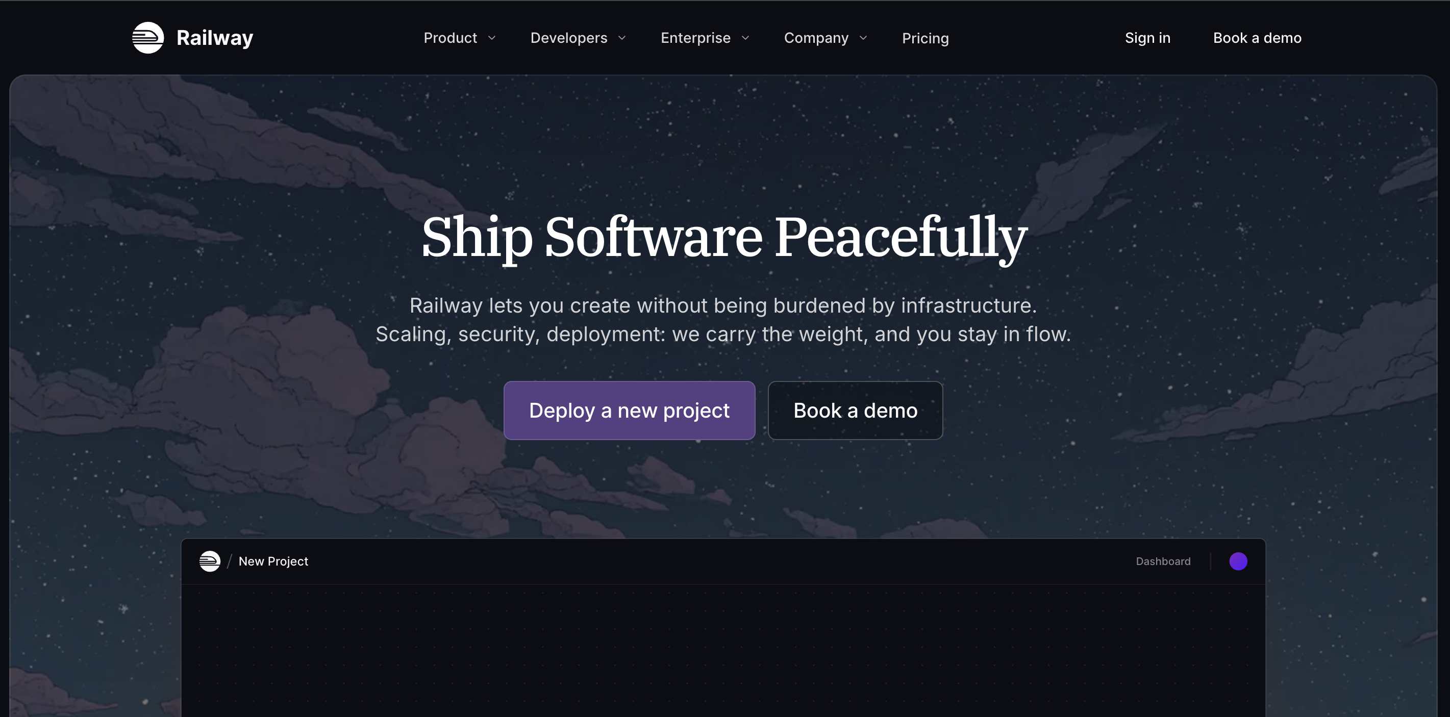 Railway website's home page