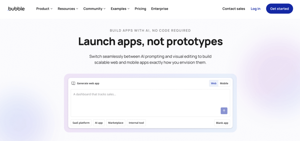 Bubble.io's homepage