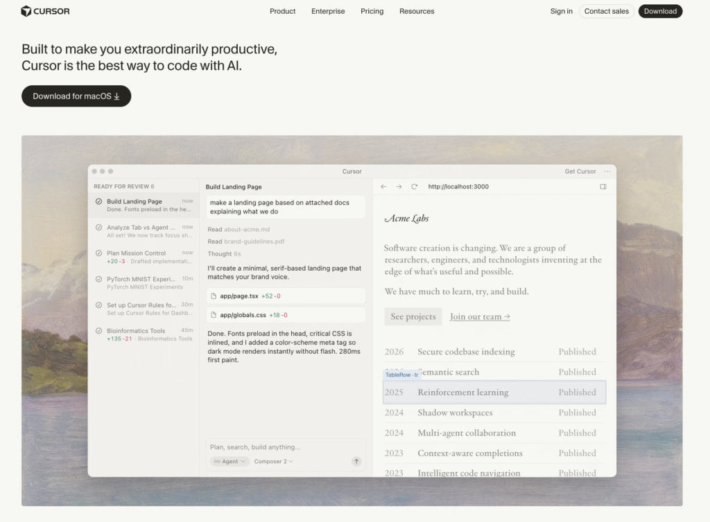 Cursor AI's homepage