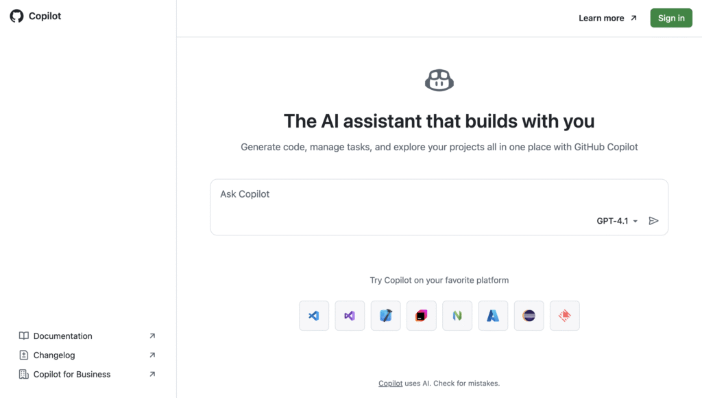 GitHub Copilot's homepage