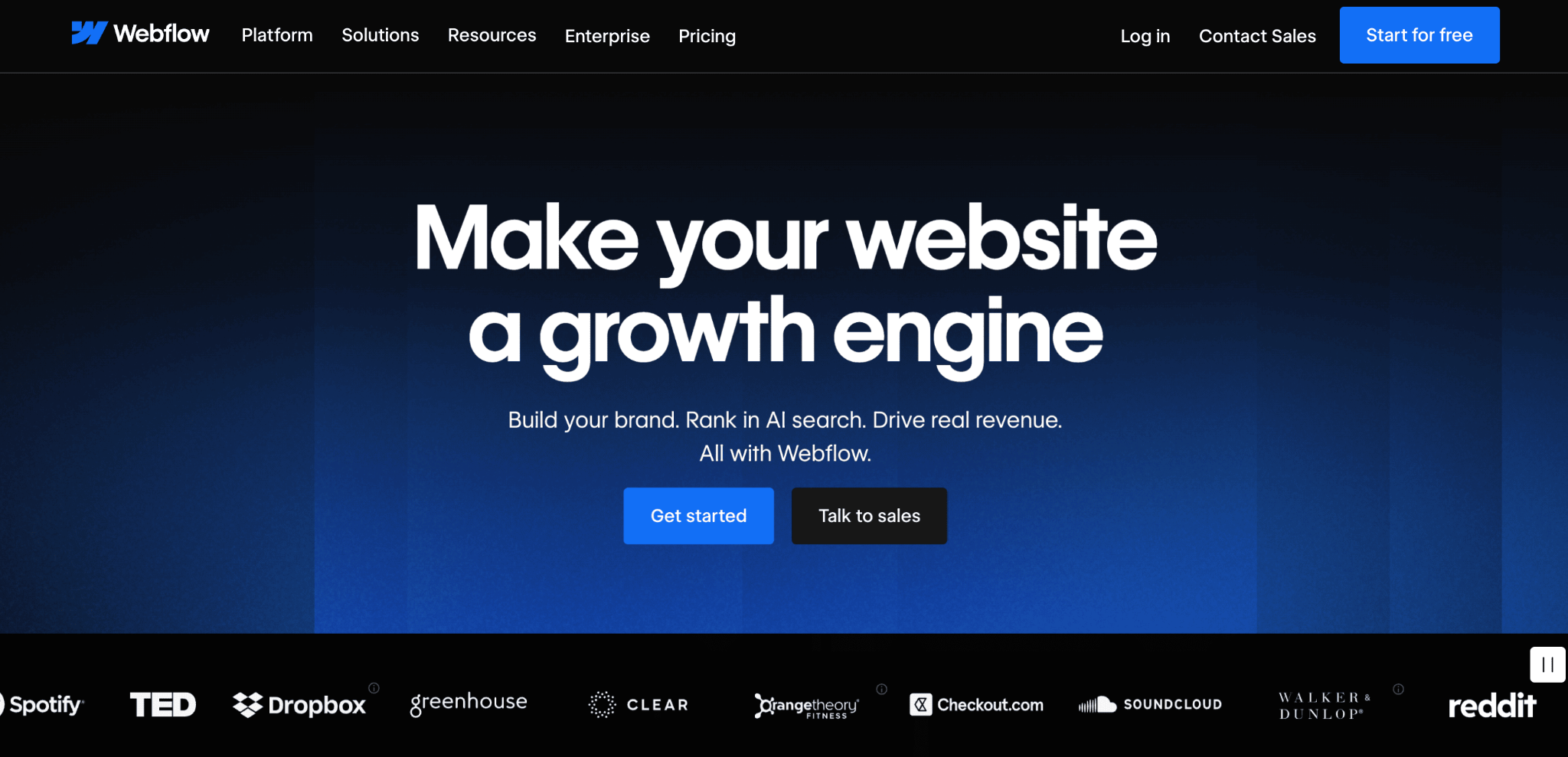 Homepage of Webflow