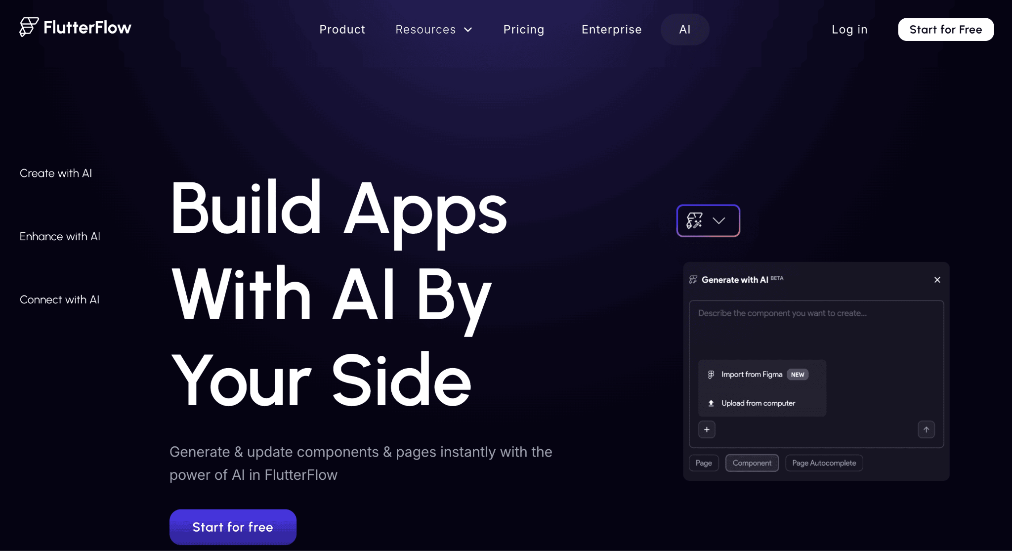 Homepage of FlutterFlow