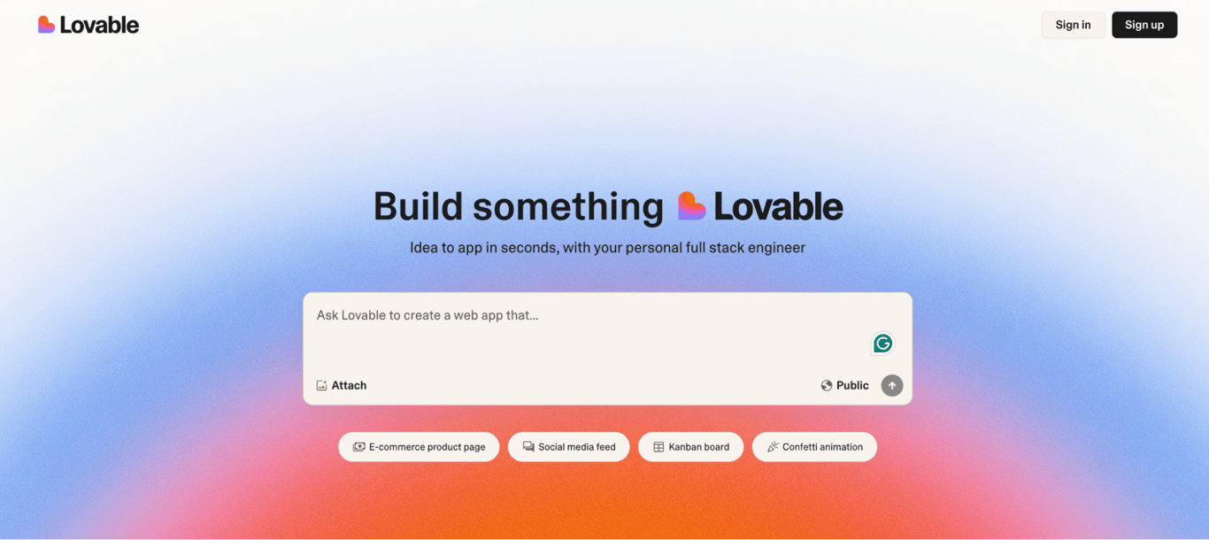 Lovable landing page