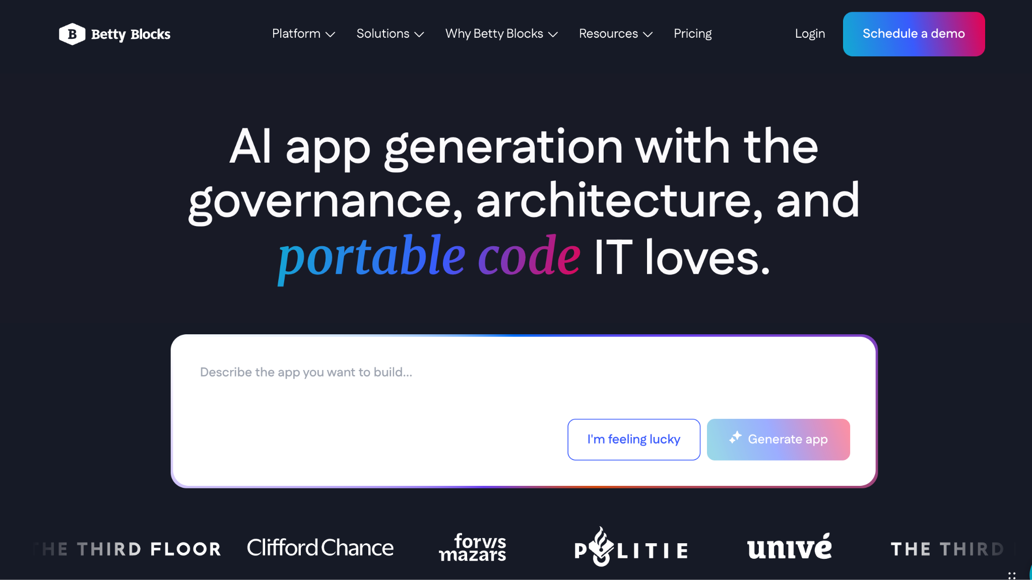 Homepage of Betty Blocks