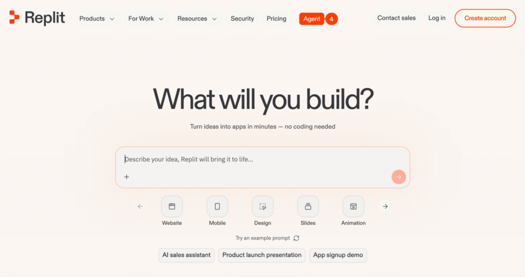Homepage of Replit