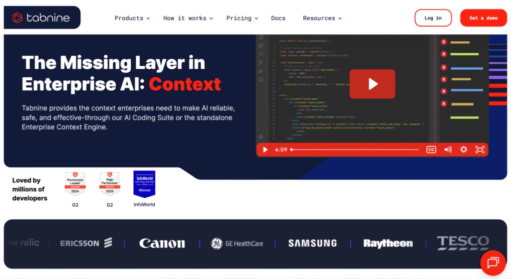 Homepage of Tabnine