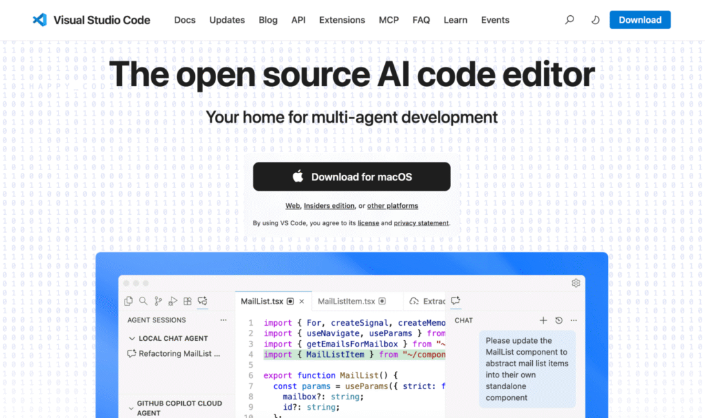 Homepage of VS Code
