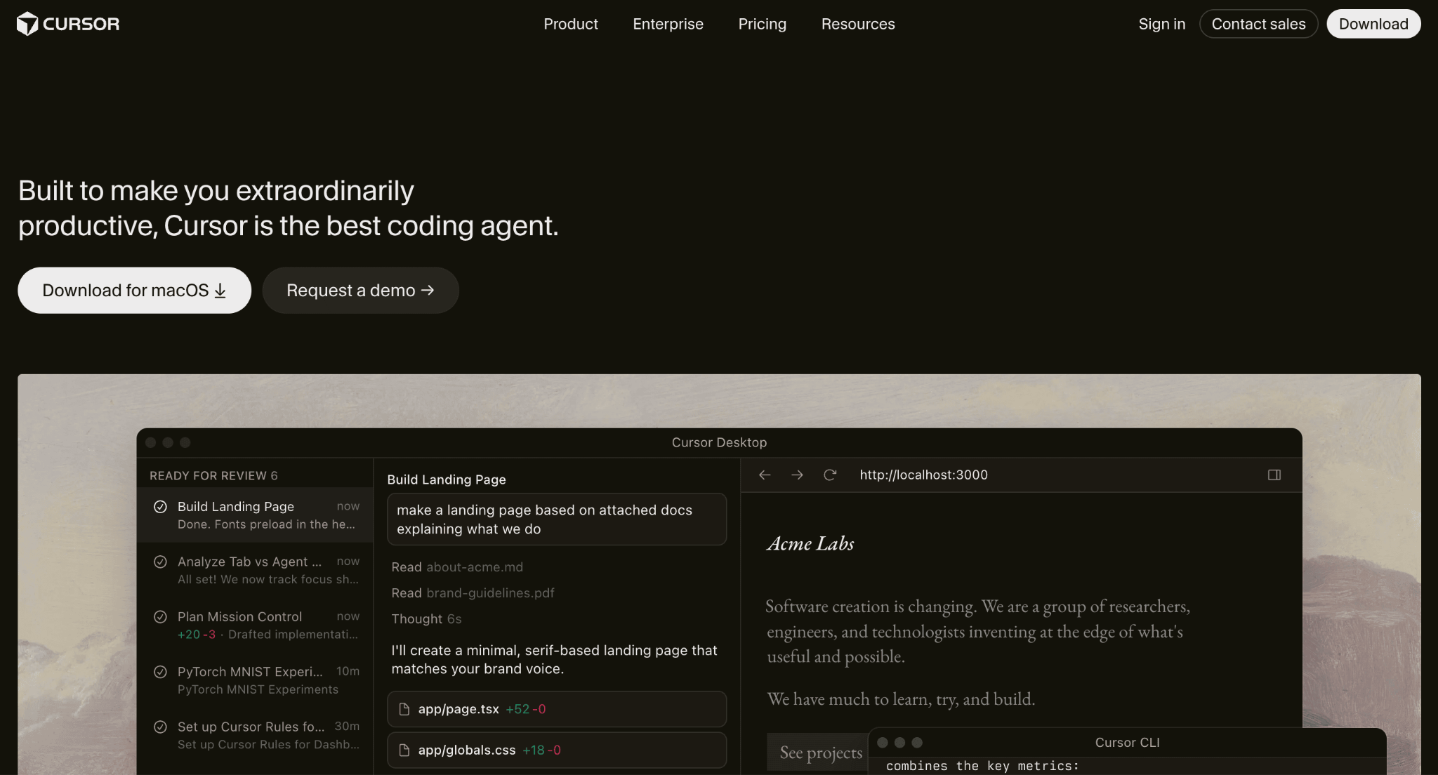 Homepage of Cursor