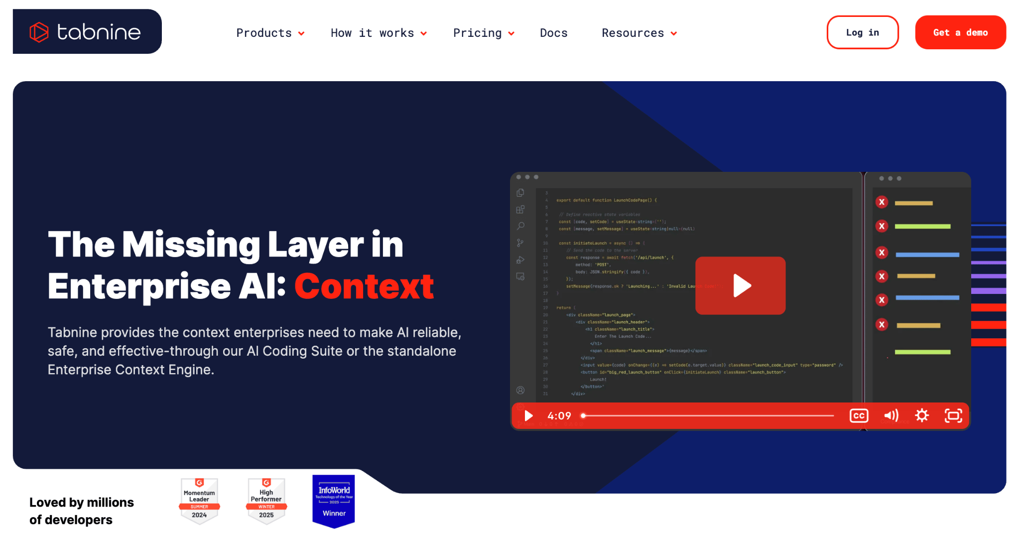 Homepage of Tabnine