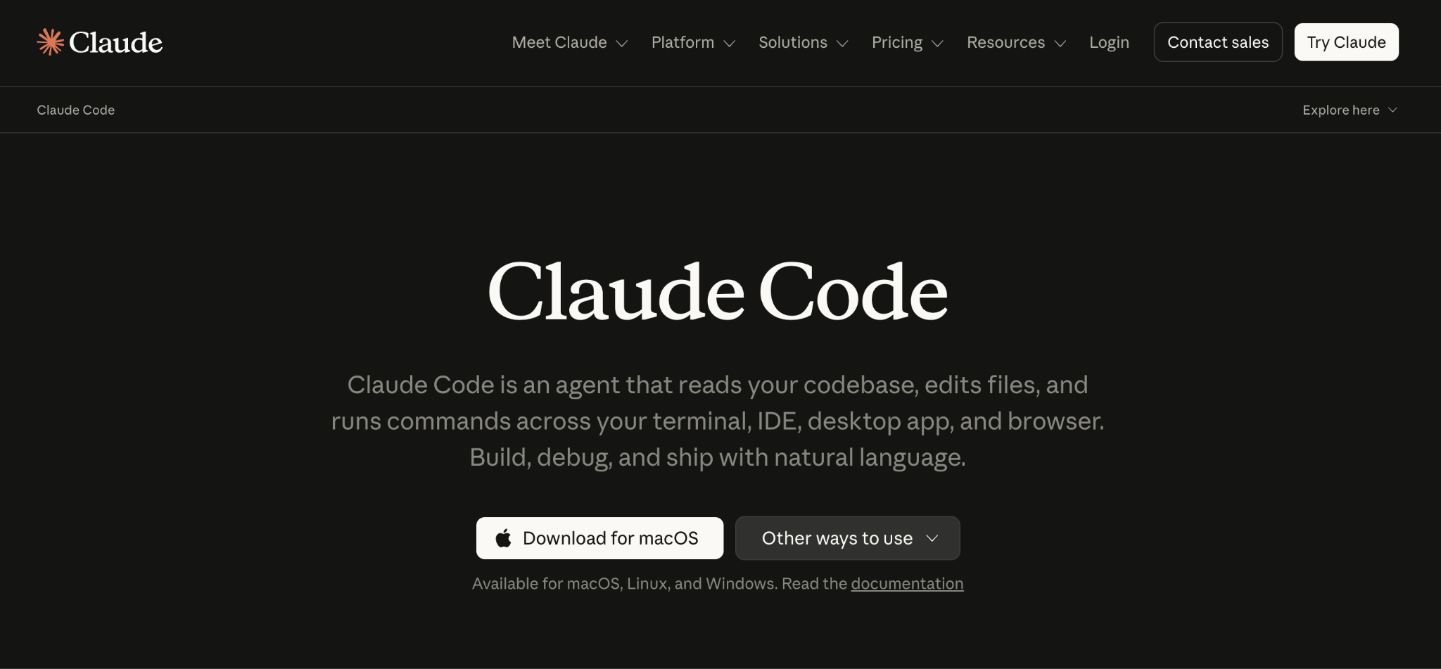 Homepage of Claude Code
