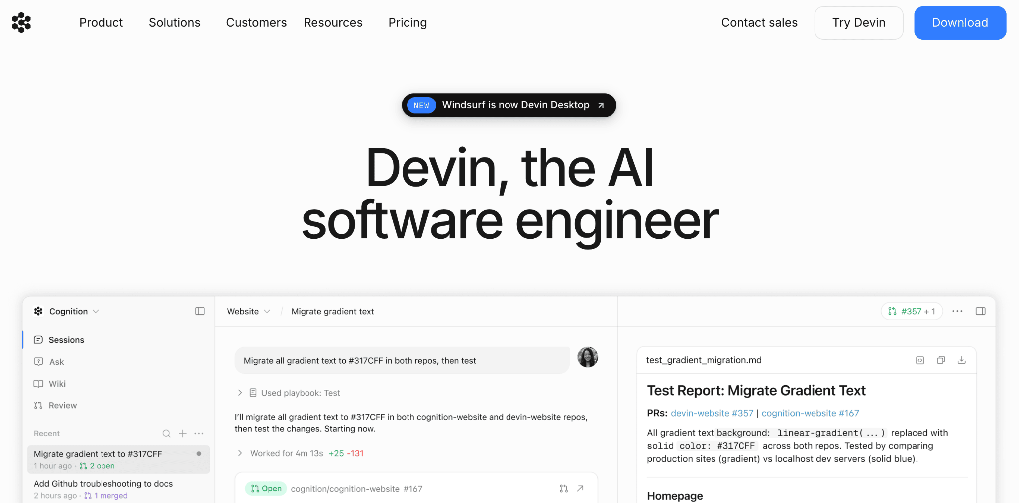 Homepage of Devin AI