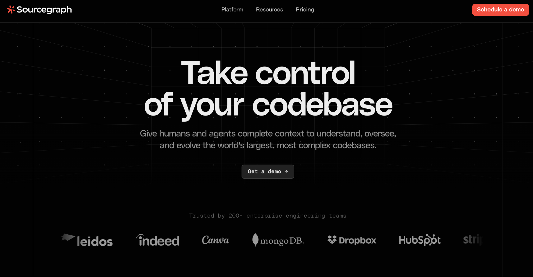 Homepage of Sourcegraph