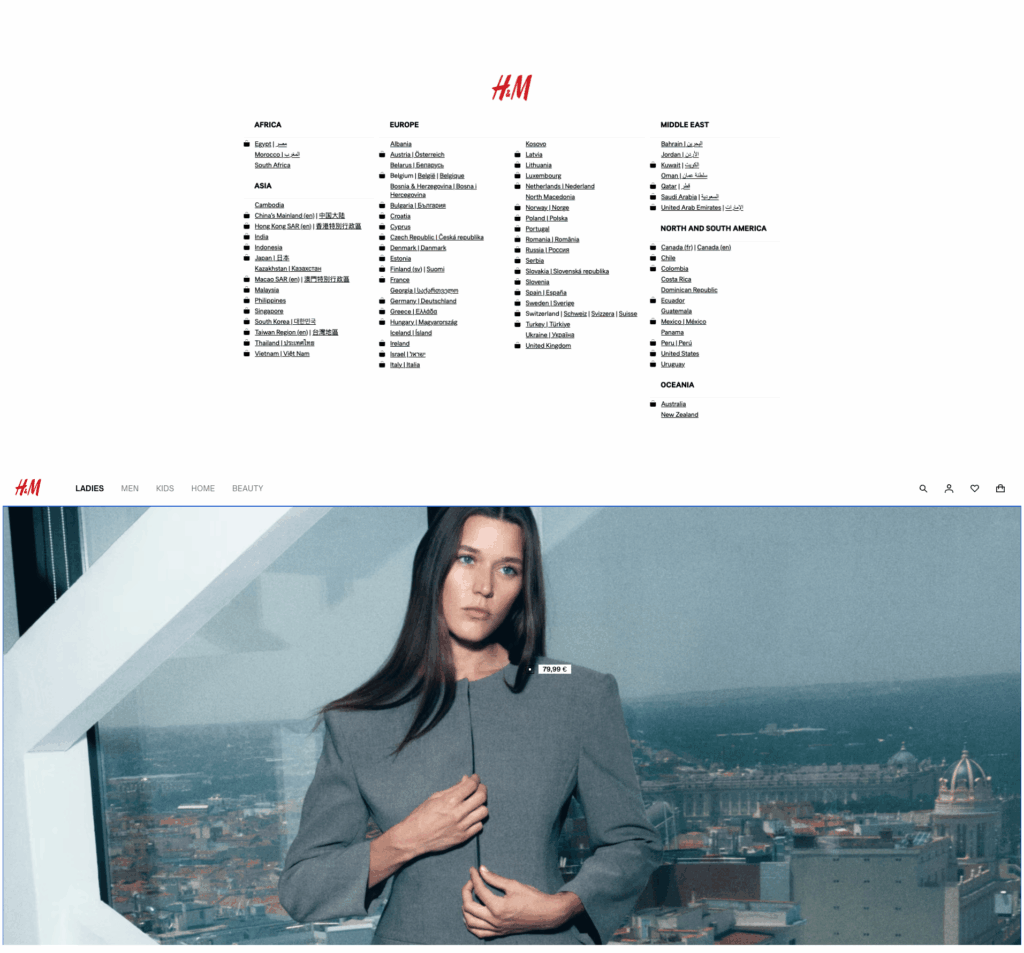 A comparison between H&M's splash page and homepage
