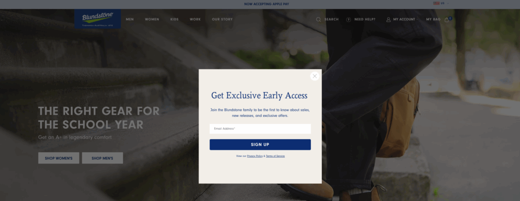 Blundstone signup popup