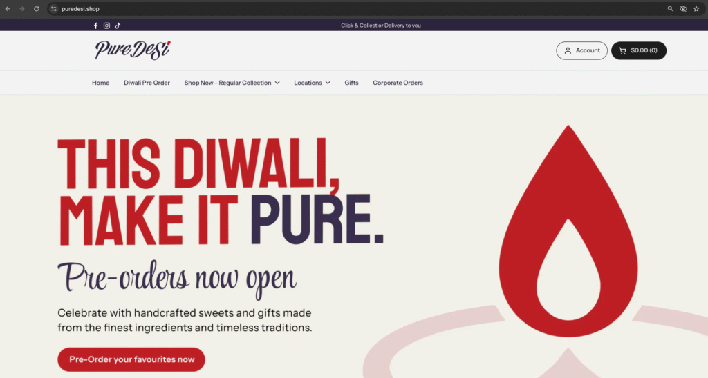 Pure Desi homepage