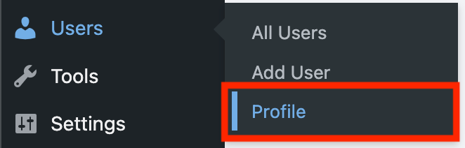The Profile menu on WordPress' admin sidebar