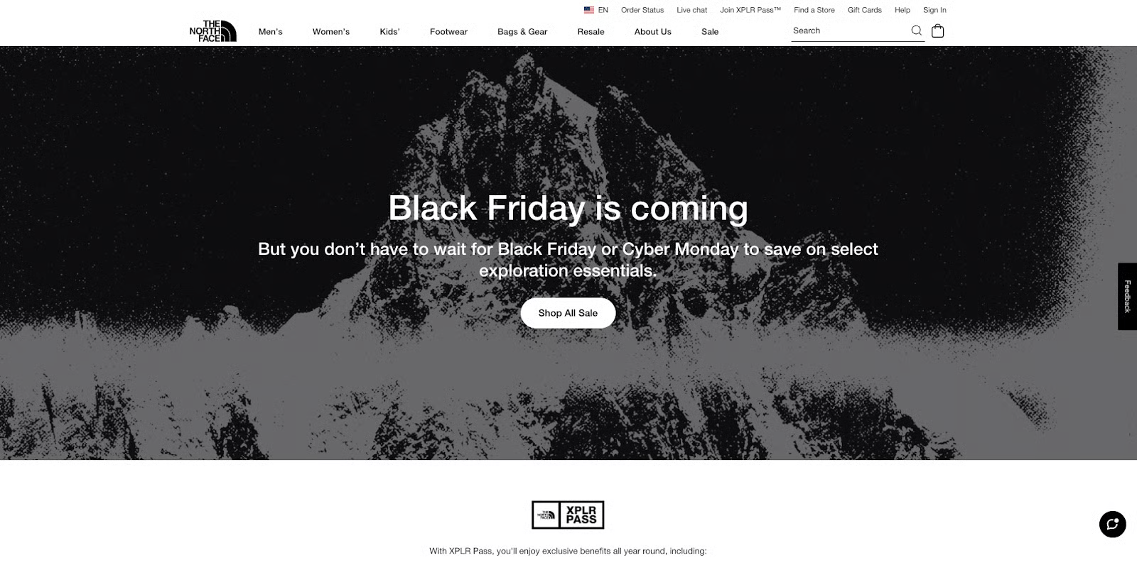 The North Face Black Friday landing page