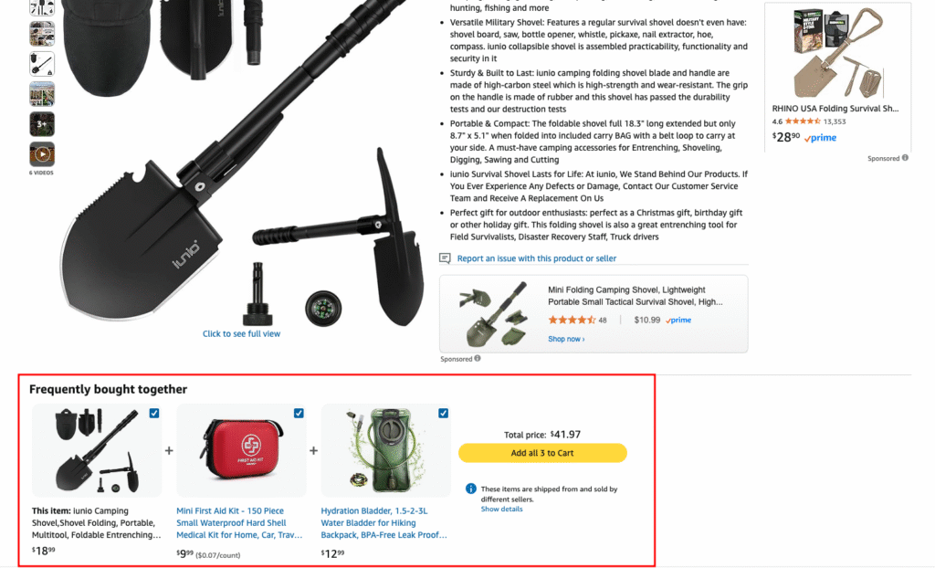 Amazon "frequently bought together" section in a product page