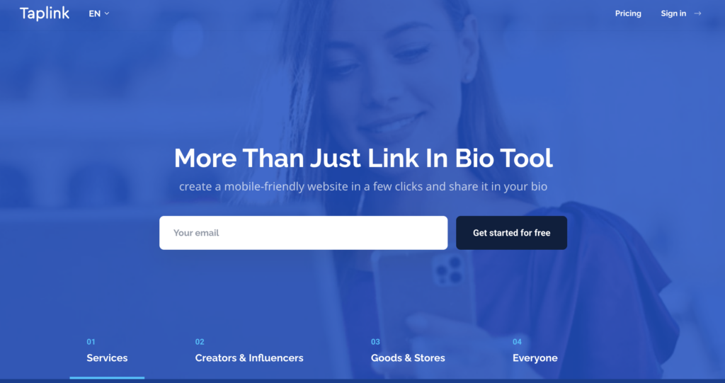 Taplink landing page