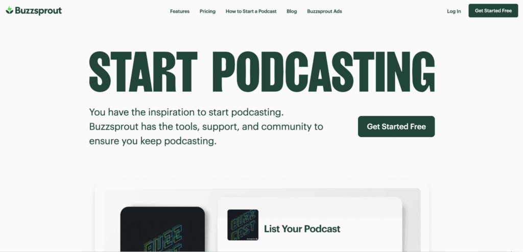 BuzzSprout landing page