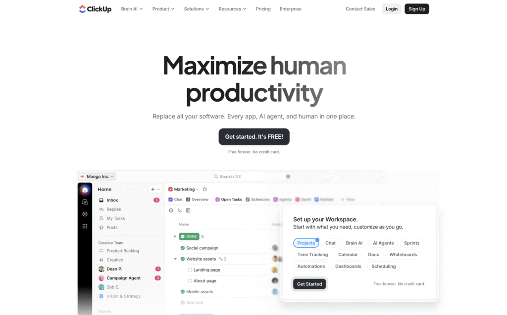 ClickUp's landing page