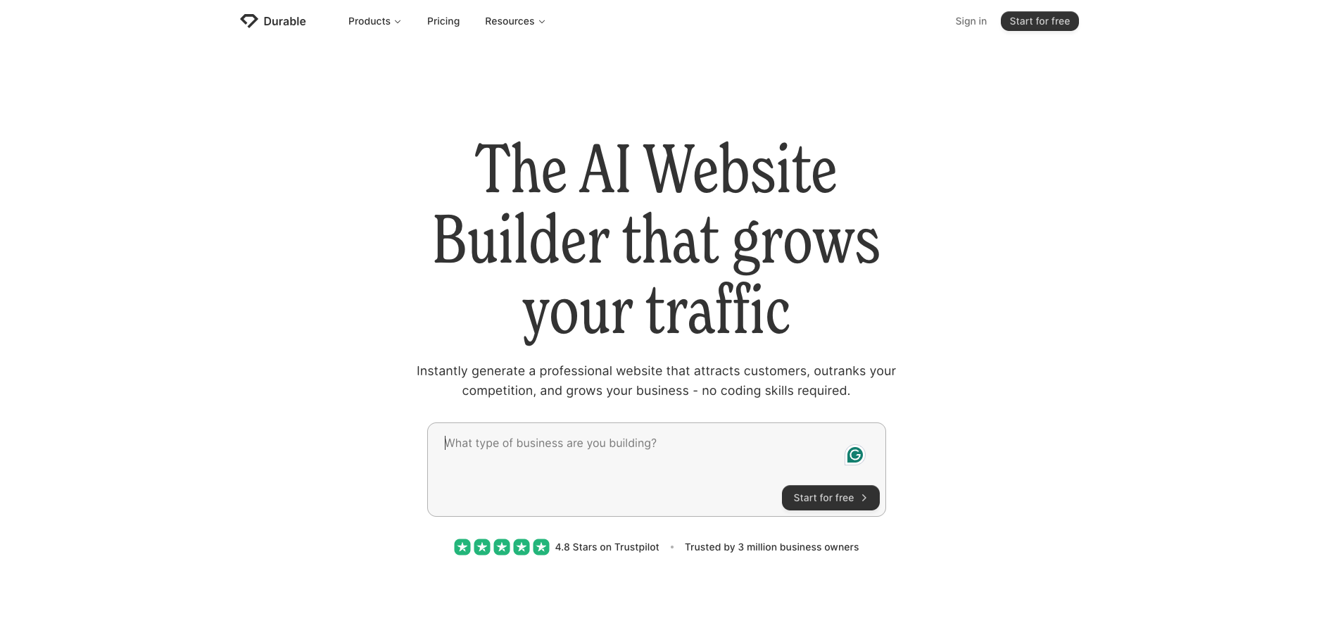 Durable website builder website screenshot