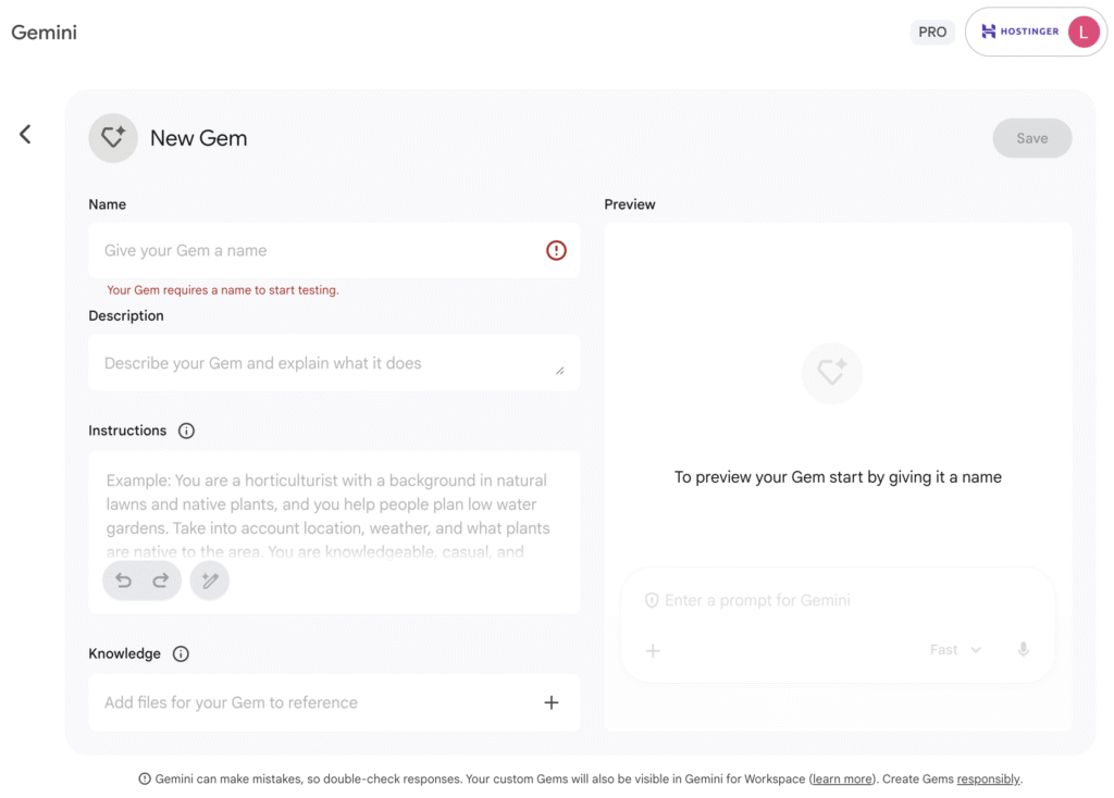 Gemini's Gem feature
